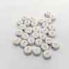 Buchstaben Perlen, 30 Stück, 4x7 mm, gold mit weiß, rund, Produktbild-Vorschau 2