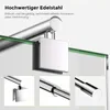 Close-up view of a stainless steel shower support rod attached to a glass shower wall, with inset images showing details of the rod's connection points. Podgląd zdjęcia produktu