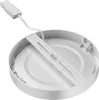 The underside of a round, white LED ceiling light fixture, showing the mounting bracket and wiring connection. Produktbild-Vorschau