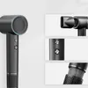 A collage of close-up images of a gray hairdryer, highlighting its features and components. Voir les images du produit