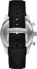The back of a watch with a black leather strap and a silver buckle. Voir les images du produit