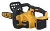 A yellow and black DeWalt 18V cordless chainsaw is shown against a white background. Voir les images du produit