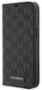 A black Karl Lagerfeld branded book-style phone case for an iPhone 14 Pro, shown from a side angle. Produktbild-Vorschau