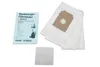 A set of vacuum cleaner bags and a small filter, along with an instruction leaflet, are laid out on a white background. Produktbild-Vorschau