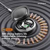 A pair of wireless earbuds in their charging case, with text overlays highlighting features. Produktbild-Vorschau