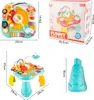 A collage of images showing a toy game table from different angles, including its packaging and dimensions. Produktbild-Vorschau