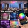 Collage of images showing different rooms with LED ceiling lights and a smartphone app interface for controlling them. Produktbild-Vorschau