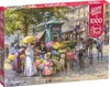 A puzzle box depicting a bustling flower market scene with people and a horse-drawn tram. Podgląd zdjęcia produktu