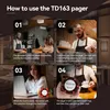 An instructional graphic showing how to use a restaurant pager system, divided into four steps. Produktbild-Vorschau