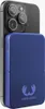 A dark gray smartphone with a blue magnetic power bank attached to its back. Produktbild-Vorschau