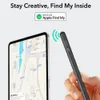 A hand holds a stylus next to a tablet displaying a map, with a "Works with Apple Find My" badge and marketing text. Produktbild-Vorschau