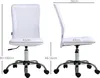 Two views of a white office chair with dimensions indicated. Voir les images du produit