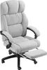 A light gray office chair with a footrest is shown against a white background.