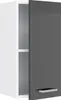 A single wall cabinet with its door open, showing two shelves inside. The exterior is white on the left and dark gray high gloss on the right. Voir les images du produit