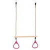 A trapeze swing with pink rings and a wooden bar, suspended by ropes against a white background. Anteprima dell’immagine prodotto