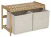 A bamboo storage bench with two fabric bins. Podgląd zdjęcia produktu