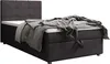 A single bed with a headboard and a blanket draped over it, set against a white background. Produktbild-Vorschau