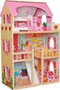 A detailed view of a wooden dollhouse with multiple rooms and accessories. Produktbild-Vorschau