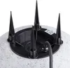 Close-up view of the top of a spherical garden light, showing the base with four black spikes for ground insertion and a black cable. Anteprima dell’immagine prodotto