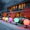 A row of colorful solar globe lights illuminate a snowy garden path in front of a modern house. Anteprima dell’immagine prodotto