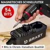 A hand holding a cordless screwdriver over a case of bits. Produktbild-Vorschau