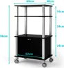 A diagram of a black microwave cart with dimensions indicated. Náhľad obrázku produktu