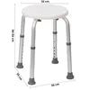 A white shower stool with dimensions indicated by measurement lines and text. Produktbild-Vorschau