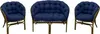 A set of three rattan furniture pieces with navy blue cushions, arranged against a white background. Produktbild-Vorschau
