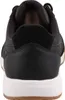 The back view of a black SKECHERS shoe with a white sole and brown outsole. Produktbild-Vorschau