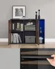 A modern sideboard cabinet with doors open, displaying contents and a detail shot of shelf installation. Produktbild-Vorschau