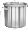 A stainless steel cooking pot with a lid, showing its dimensions. Anteprima dell’immagine prodotto
