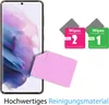A smartphone screen protector kit with cleaning wipes and a microfiber cloth. Produktbild-Vorschau