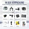 A collage of various accessories for an action camera, presented in a grid format with German labels. Produktbild-Vorschau