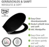 A black toilet seat is shown with descriptive text and icons highlighting its features. Anteprima dell’immagine prodotto