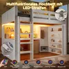 A loft bed with integrated desk, shelves, and LED lighting, showcasing its features. Anteprima dell’immagine prodotto