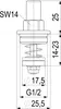 A technical drawing of a plumbing component with dimensions and labels. Anteprima dell’immagine prodotto