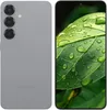 A silver Samsung Galaxy S25 smartphone is shown from the back and front, displaying its camera array and a close-up of a green leaf with water droplets on its screen. Produktbild-Vorschau