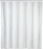 A white shower curtain hanging from a shower rod. Náhľad obrázku produktu