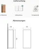 An image showing the contents of a delivery and measurements for a piece of furniture. Produktbild-Vorschau
