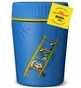 A blue thermos with a yellow accent and a yellow tag attached. Produktbild-Vorschau