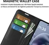 A black wallet case for a smartphone, showing credit cards and cash inserted. Produktbild-Vorschau