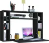 A modern black desk with shelves, a laptop, books, and office supplies. Podgląd zdjęcia produktu