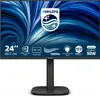 A Philips monitor is shown on its stand, with marketing text and icons displayed on the screen. Produktbild-Vorschau
