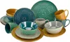 A collection of ceramic dinnerware with embossed patterns, including plates, bowls, and mugs, arranged on a white background. Náhľad obrázku produktu