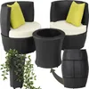 A set of outdoor rattan furniture including two chairs, a table, a planter, and a barrel-shaped storage unit, arranged on a white background. Náhled obrázku produktu