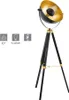 A black and gold tripod floor lamp with a spotlight-style head. Podgląd zdjęcia produktu
