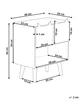 A diagram showing the dimensions of a nightstand with drawers and an open shelf. Náhled obrázku produktu