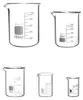 A set of five glass beakers of different sizes, arranged in two rows on a white background. Anteprima dell’immagine prodotto