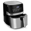 A black and silver air fryer with its drawer partially open, displayed on a white background. Produktbild-Vorschau