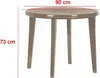 A round table with three legs, with dimensions indicated. Produktbild-Vorschau
